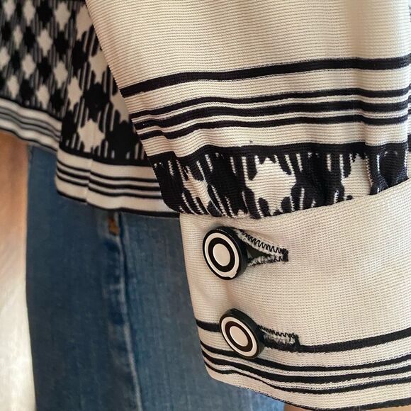 70’s Top Vintage Polyester Button Up Shirt Geo Print Blouse Size S - Picture 3 of 10